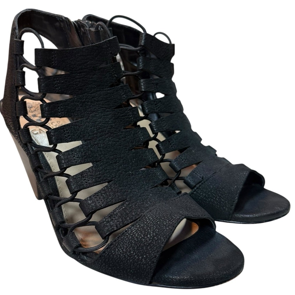 Vince Camuto Women's Eliaz Dress Sandal Size 6 .5 Gladiator Caged Heels Black